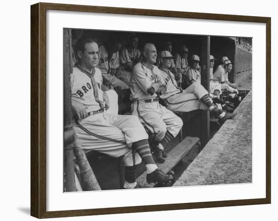 St. Louis Browns Players Sitting in the Dug Out During a Game-Peter Stackpole-Framed Premium Photographic Print