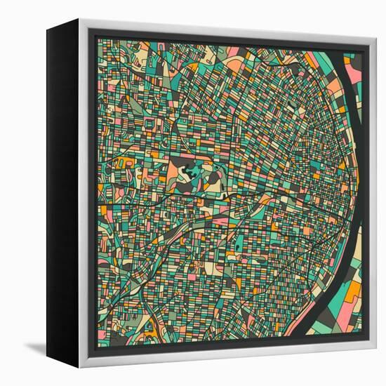 St. Louis Map-Jazzberry Blue-Framed Stretched Canvas