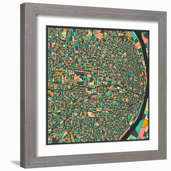 St. Louis Map-Jazzberry Blue-Framed Art Print