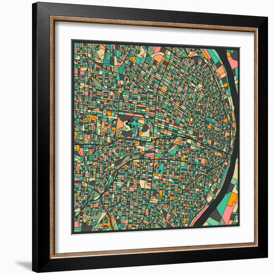 St. Louis Map-Jazzberry Blue-Framed Art Print