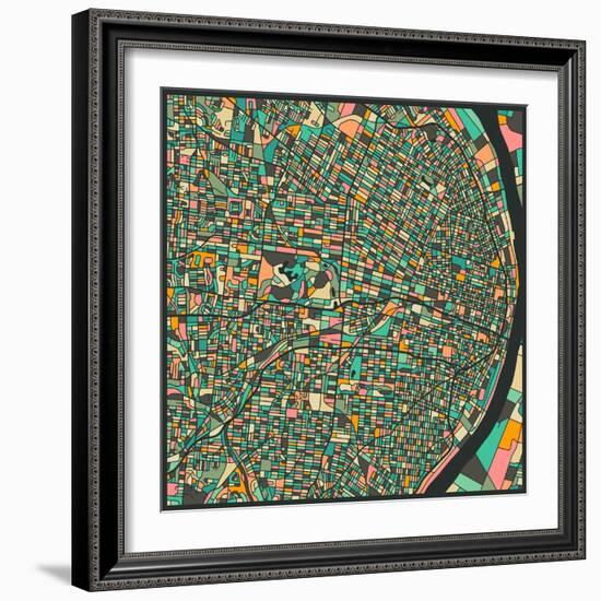 St. Louis Map-Jazzberry Blue-Framed Art Print