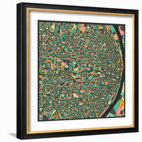 St. Louis Map-Jazzberry Blue-Framed Art Print