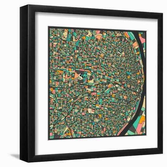 St. Louis Map-Jazzberry Blue-Framed Art Print