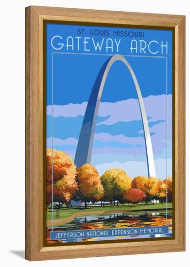 St. Louis, Missouri - Gateway Arch in Fall-Lantern Press-Framed Stretched Canvas