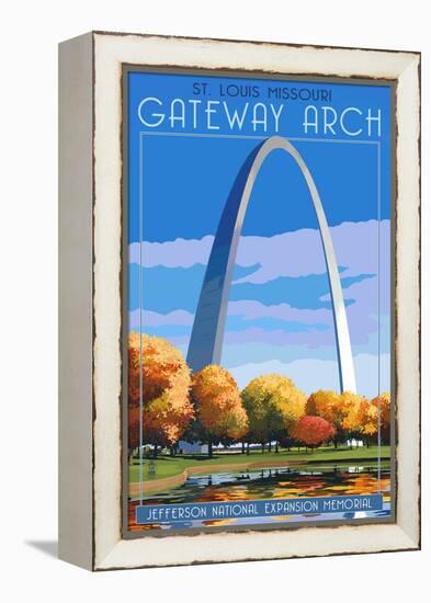 St. Louis, Missouri - Gateway Arch in Fall-Lantern Press-Framed Stretched Canvas