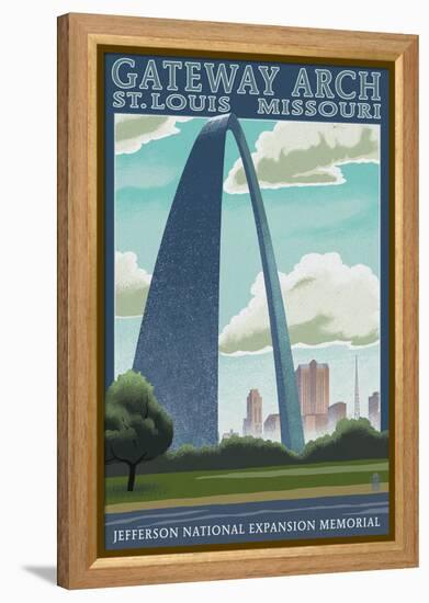 St. Louis, Missouri - Gateway Arch Lithography Style-Lantern Press-Framed Stretched Canvas