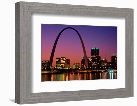 St. Louis skyline and Arch at night, St. Louis, Missouri-null-Framed Photographic Print