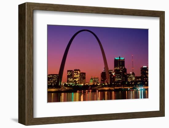 St. Louis skyline and Arch at night, St. Louis, Missouri-null-Framed Photographic Print