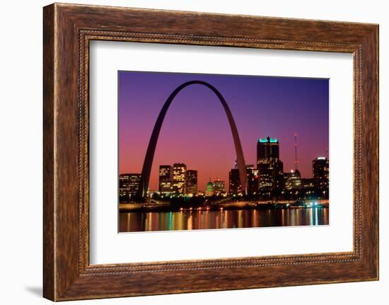 St. Louis skyline and Arch at night, St. Louis, Missouri-null-Framed Photographic Print