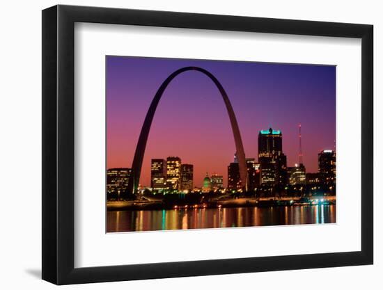 St. Louis skyline and Arch at night, St. Louis, Missouri-null-Framed Photographic Print