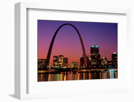 St. Louis skyline and Arch at night, St. Louis, Missouri-null-Framed Photographic Print