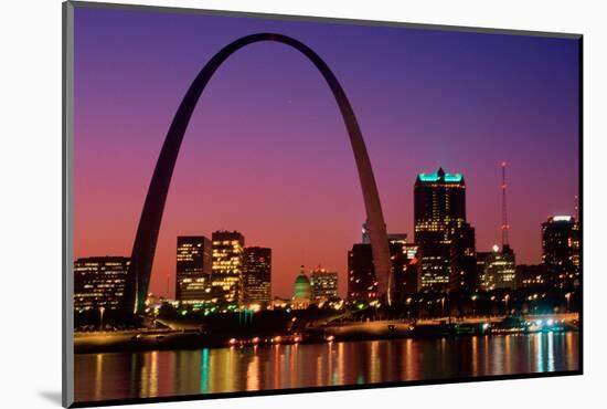 St. Louis skyline and Arch at night, St. Louis, Missouri-null-Mounted Photographic Print