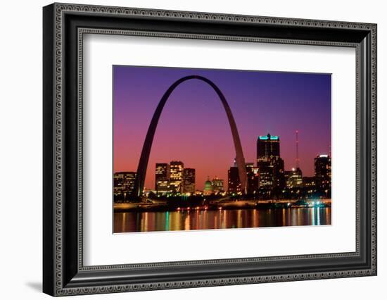 St. Louis skyline and Arch at night, St. Louis, Missouri-null-Framed Photographic Print