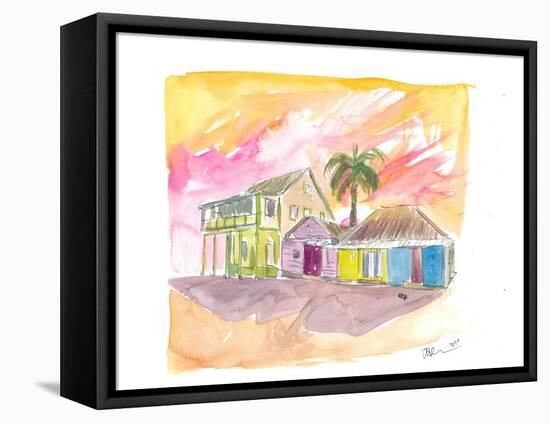 St Lucia Colorful Houses and Sunset-M. Bleichner-Framed Stretched Canvas