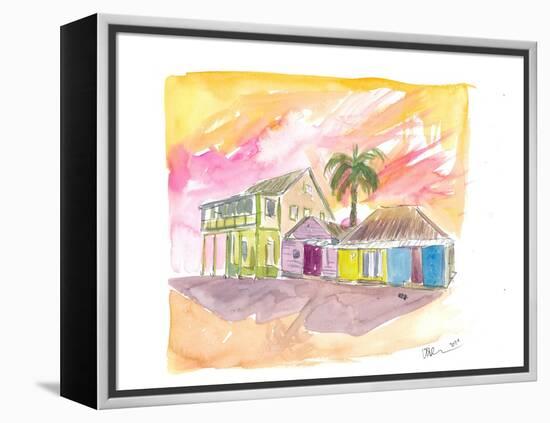 St Lucia Colorful Houses and Sunset-M. Bleichner-Framed Stretched Canvas