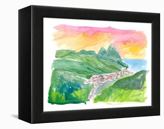 St Lucia Pitons View with Soufriere-M. Bleichner-Framed Stretched Canvas