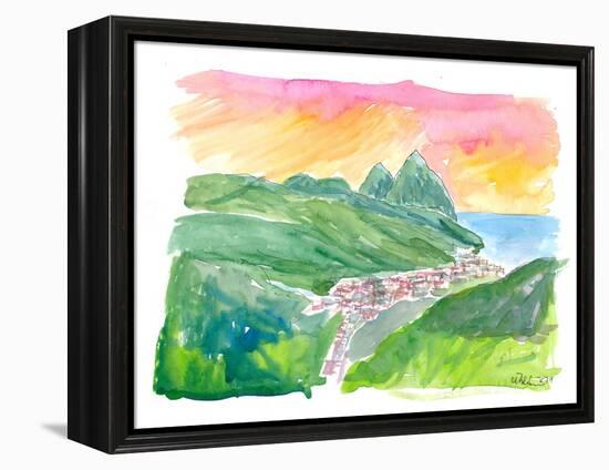 St Lucia Pitons View with Soufriere-M. Bleichner-Framed Stretched Canvas