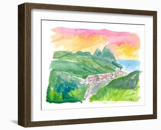 St Lucia Pitons View with Soufriere-M. Bleichner-Framed Art Print