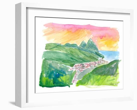 St Lucia Pitons View with Soufriere-M. Bleichner-Framed Art Print