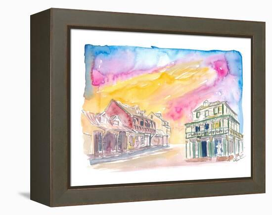 St Lucia Soufriere Street Scene in Golden Sunlight-M. Bleichner-Framed Stretched Canvas