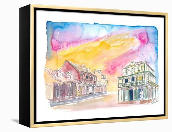 St Lucia Soufriere Street Scene in Golden Sunlight-M. Bleichner-Framed Stretched Canvas