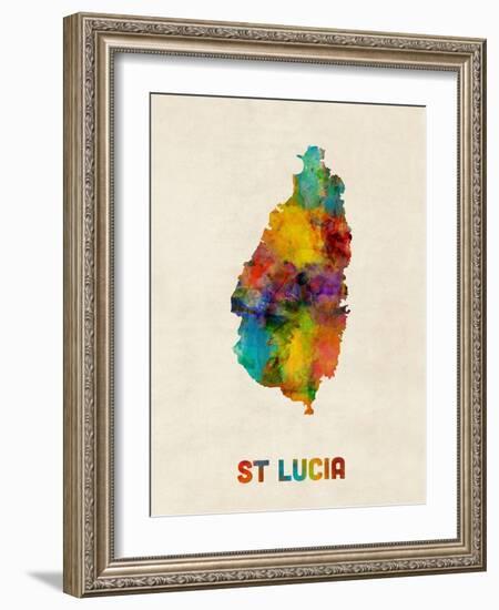 St Lucia Watercolor Map-Michael Tompsett-Framed Art Print