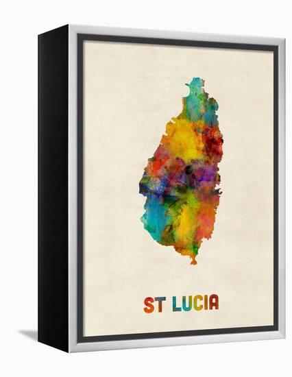 St Lucia Watercolor Map-Michael Tompsett-Framed Stretched Canvas