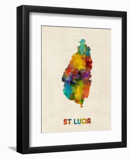 St Lucia Watercolor Map-Michael Tompsett-Framed Premium Giclee Print