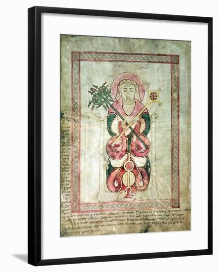 St. Luke and His Winged Calf, Title Page to St. Luke's Gospel, from the Lichfield Gospels, c.720-null-Framed Giclee Print