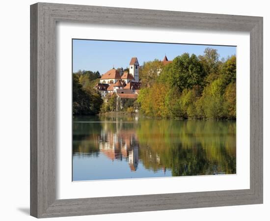 St. Mang Monastery and Basilica Reflected in the River Lech, Fussen, Bavaria (Bayern), Germany-Gary Cook-Framed Photographic Print