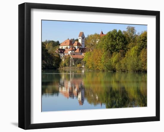 St. Mang Monastery and Basilica Reflected in the River Lech, Fussen, Bavaria (Bayern), Germany-Gary Cook-Framed Photographic Print