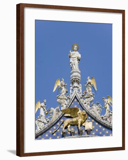 St. Mark and Angels on the Facade of Basilica Di San Marco, St. Mark's Square, Venice, Italy-Martin Child-Framed Photographic Print