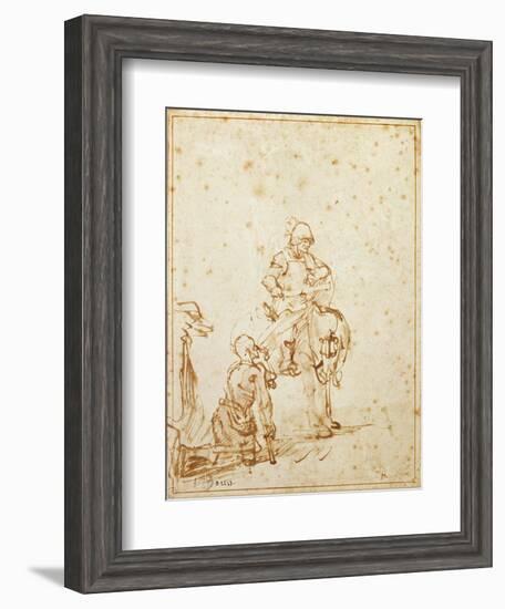 St. Martin and the Beggar (Pen and Ink on Paper)-Rembrandt van Rijn-Framed Giclee Print