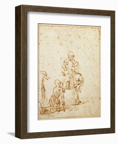 St. Martin and the Beggar (Pen and Ink on Paper)-Rembrandt van Rijn-Framed Giclee Print