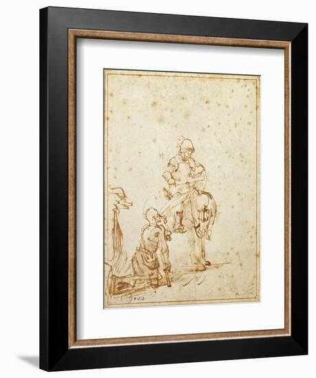 St. Martin and the Beggar (Pen and Ink on Paper)-Rembrandt van Rijn-Framed Giclee Print