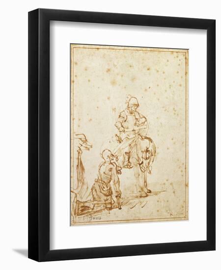 St. Martin and the Beggar (Pen and Ink on Paper)-Rembrandt van Rijn-Framed Giclee Print