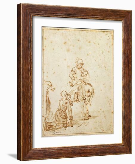 St. Martin and the Beggar (Pen and Ink on Paper)-Rembrandt van Rijn-Framed Giclee Print