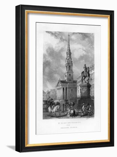 St Martin's Church from Charing Cross, London, 19th Century-J Woods-Framed Giclee Print