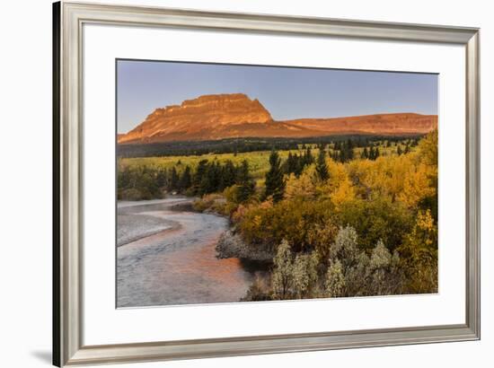 St. Mary River and Singleshot Mountain in autumn in Glacier National Park, Montana, USA-Chuck Haney-Framed Photographic Print