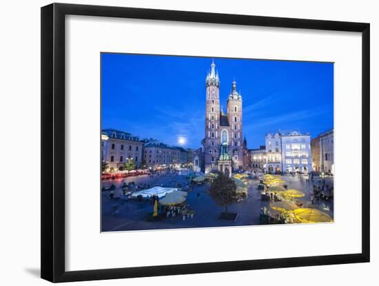 St. Mary's Basilica Illuminated at Twilight, Rynek Glowny (Old Town Square), Krakow, Poland, Europe-Kim Walker-Framed Photographic Print