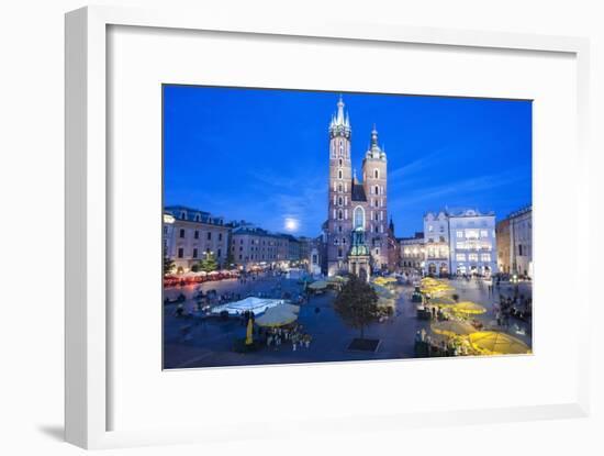 St. Mary's Basilica Illuminated at Twilight, Rynek Glowny (Old Town Square), Krakow, Poland, Europe-Kim Walker-Framed Photographic Print