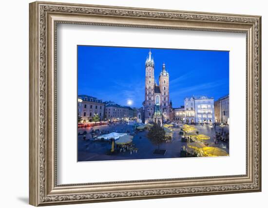 St. Mary's Basilica Illuminated at Twilight, Rynek Glowny (Old Town Square), Krakow, Poland, Europe-Kim Walker-Framed Photographic Print