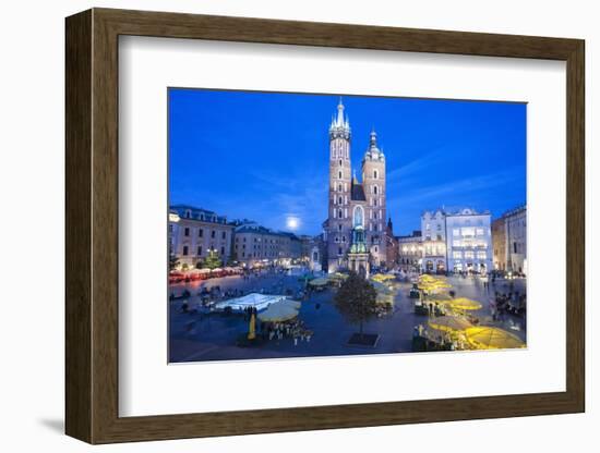 St. Mary's Basilica Illuminated at Twilight, Rynek Glowny (Old Town Square), Krakow, Poland, Europe-Kim Walker-Framed Photographic Print