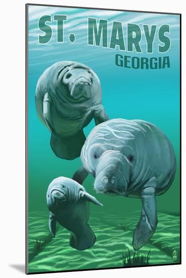 St. Marys, Georgia - Manatees-Lantern Press-Mounted Art Print