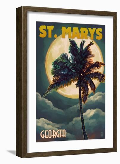 St. Marys, Georgia - Palm and Moon-Lantern Press-Framed Art Print