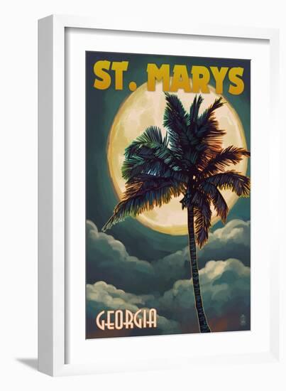 St. Marys, Georgia - Palm and Moon-Lantern Press-Framed Art Print