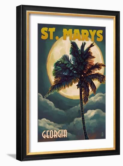 St. Marys, Georgia - Palm and Moon-Lantern Press-Framed Art Print