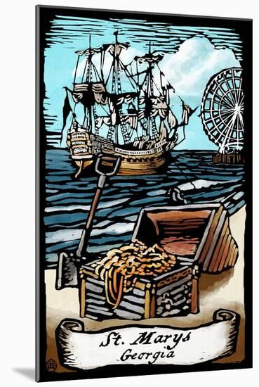 St. Marys, Georgia - Pirates - Scratchboard-Lantern Press-Mounted Art Print