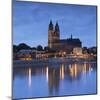 St Mauritius and St Katharina Cathedral and River Elbe at dusk, Magdeburg, Saxony-Anhalt, Germany-Ian Trower-Mounted Photographic Print