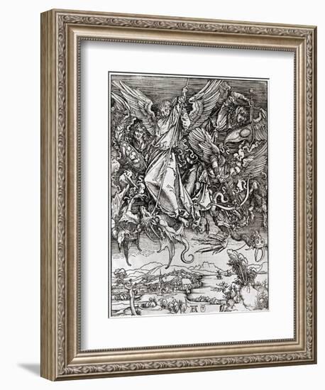 St. Michael and the Dragon, from a Latin Edition, 1511-Albrecht Dürer-Framed Giclee Print